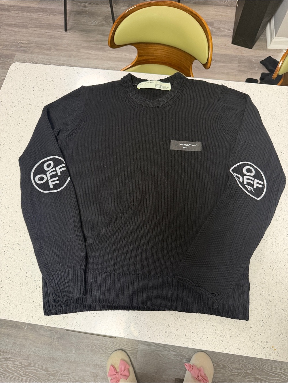 Off-White Black Crewneck Sweater with White Sleeve Logos